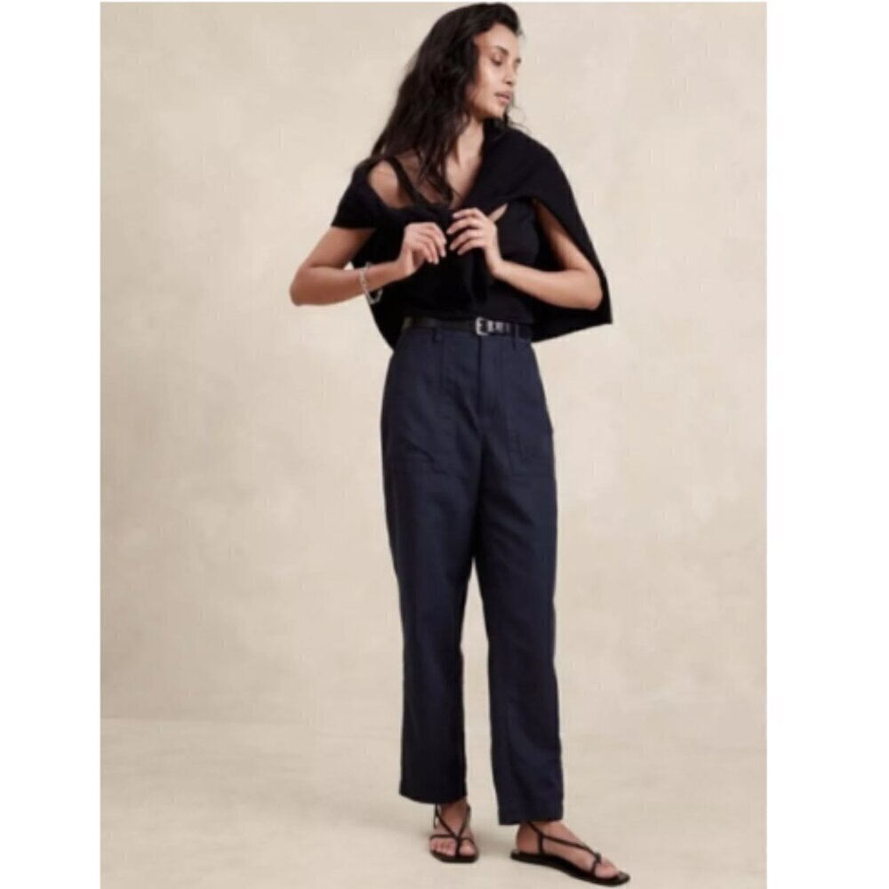 Banana Republic MYA Cotton Linen CARGO Navy Blue Pants Size 4 #882900 RT$130